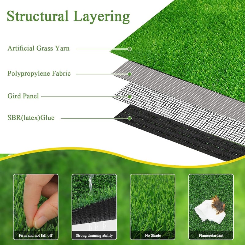 Bsmathom Artificial Grass Rug Indoor Outdoor Rug, 3x5Ft Dog Grass Mat with Drainage Holes, Synthetic Artificial Grass Turf Fake Grass Rug for Balcony Garden Lawn Landscape, 3x5Ft - Image 3